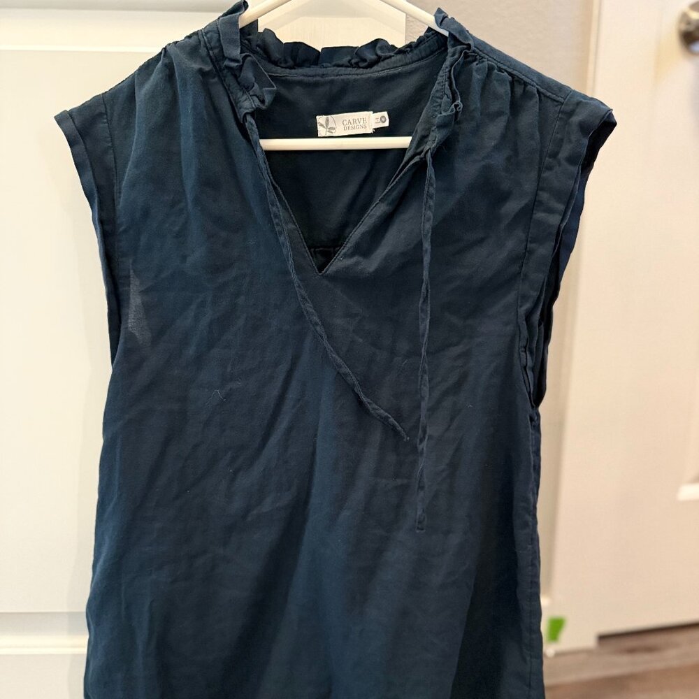 Carve Designs Black Cotton Tank with Flutter Sleeves and Ties, Size M